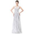 Kate Kasin Sexy sin mangas de cuello en V de plata brillante Long Sequined vestido de fiesta de baile KK000199-3